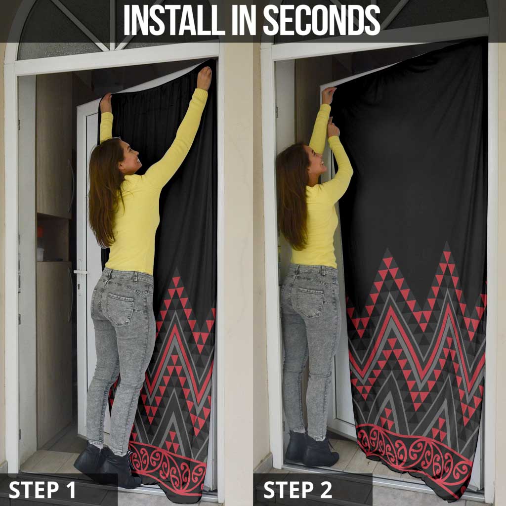 Red Aotearoa Mangopare Kowhaiwhai Niho Taniwha Door Cover Maori New Zealand - Polynesian Pride