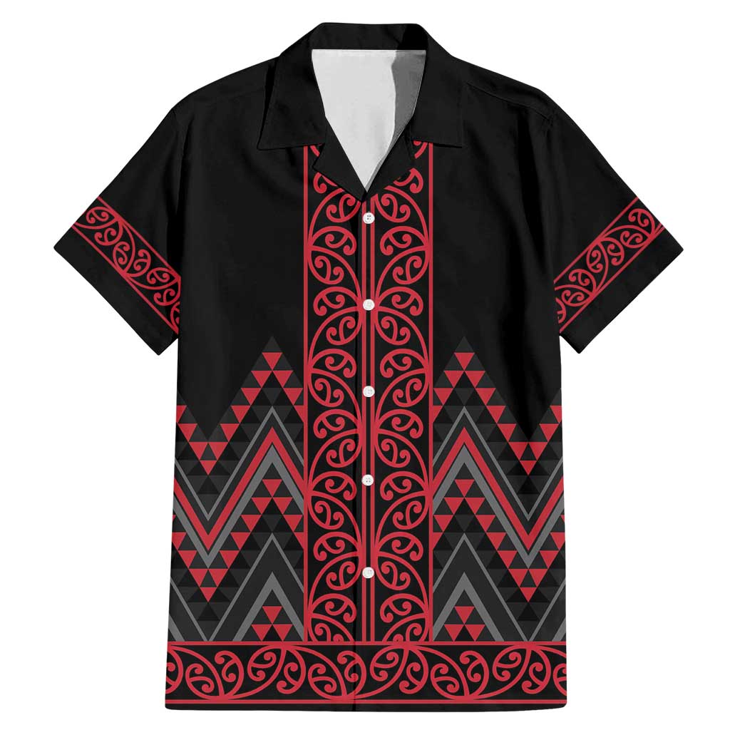 Red Aotearoa Mangopare Kowhaiwhai and Niho Taniwha Family Matching Mermaid Dress and Hawaiian Shirt Maori New Zealand LT14 Dad's Shirt - Short Sleeve Red - Polynesian Pride