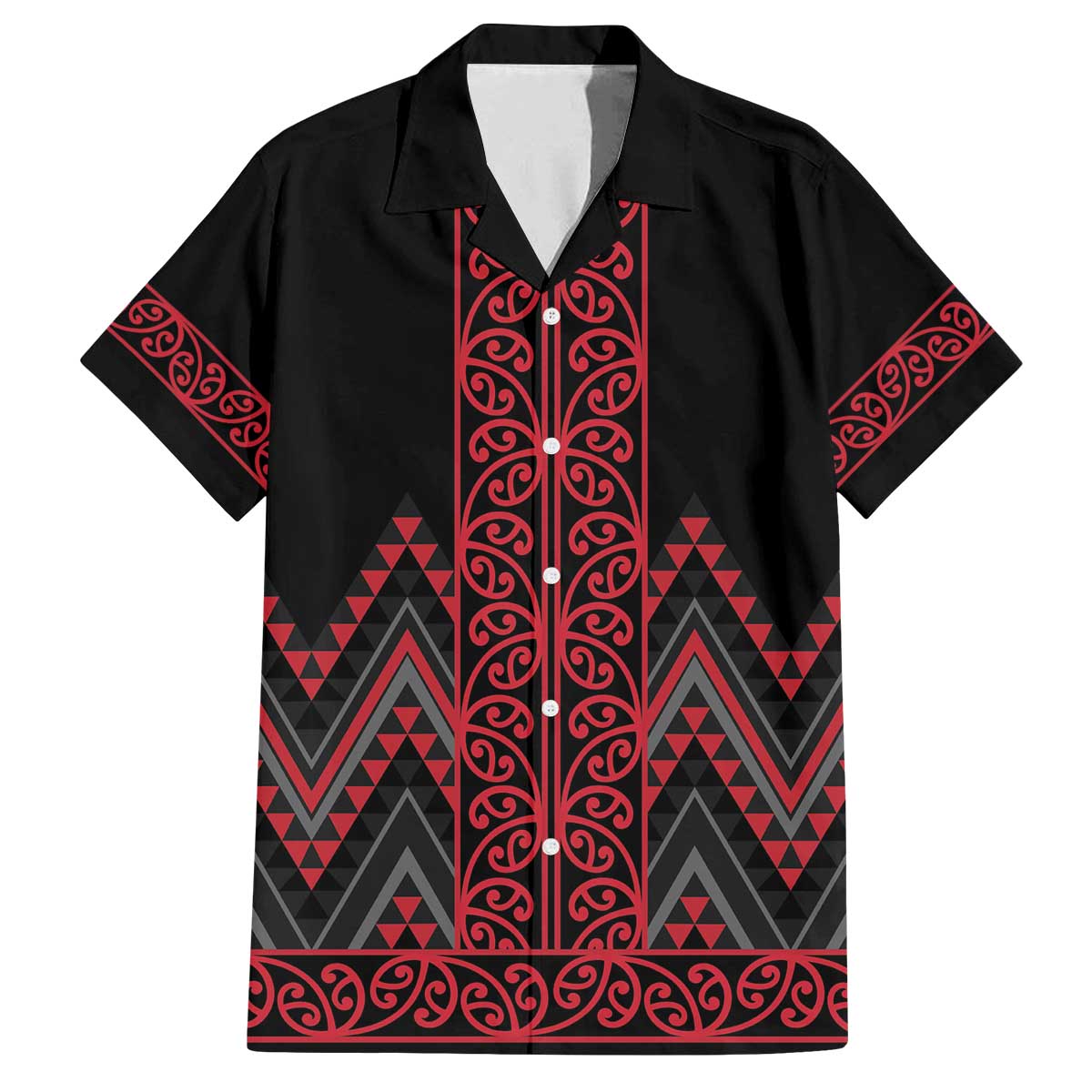Red Aotearoa Mangopare Kowhaiwhai and Niho Taniwha Family Matching Off The Shoulder Long Sleeve Dress and Hawaiian Shirt Maori New Zealand LT14 Dad's Shirt - Short Sleeve Red - Polynesian Pride