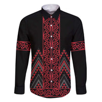 Red Aotearoa Mangopare Kowhaiwhai and Niho Taniwha Family Matching Short Sleeve Bodycon Dress and Hawaiian Shirt Maori New Zealand LT14 Dad's Shirt - Long Sleeve Red - Polynesian Pride