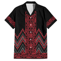 Red Aotearoa Mangopare Kowhaiwhai and Niho Taniwha Family Matching Summer Maxi Dress and Hawaiian Shirt Maori New Zealand LT14 Dad's Shirt - Short Sleeve Red - Polynesian Pride