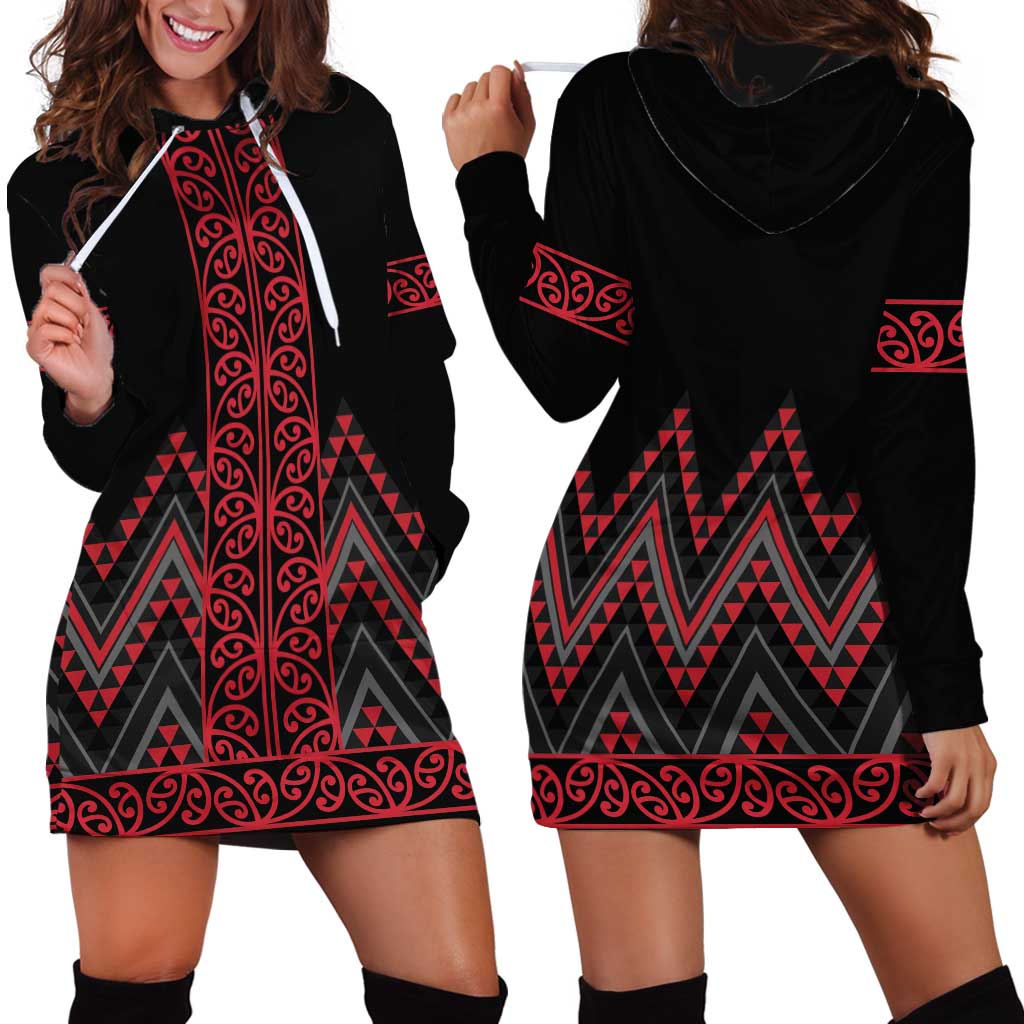 Red Aotearoa Mangopare Kowhaiwhai and Niho Taniwha Hoodie Dress Maori New Zealand