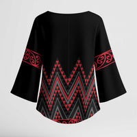 Red Aotearoa Mangopare Kowhaiwhai Niho Taniwha Kimono Sleeve Blouse Maori New Zealand - Polynesian Pride