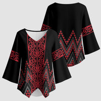 Red Aotearoa Mangopare Kowhaiwhai Niho Taniwha Kimono Sleeve Blouse Maori New Zealand - Polynesian Pride