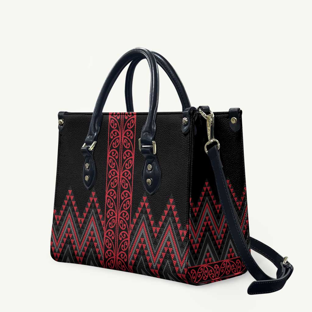 Red Aotearoa Mangopare Kowhaiwhai Niho Taniwha Leather Bag Maori New Zealand - Polynesian Pride