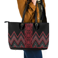 Red Aotearoa Mangopare Kowhaiwhai and Niho Taniwha Leather Tote Bag Maori New Zealand LT14 - Polynesian Pride