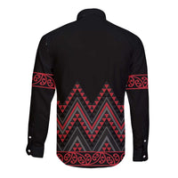 Red Aotearoa Mangopare Kowhaiwhai and Niho Taniwha Long Sleeve Button Shirt Maori New Zealand