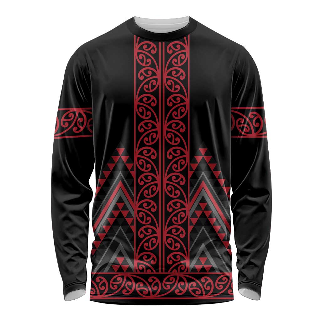 Red Aotearoa Mangopare Kowhaiwhai and Niho Taniwha Long Sleeve Shirt Maori New Zealand