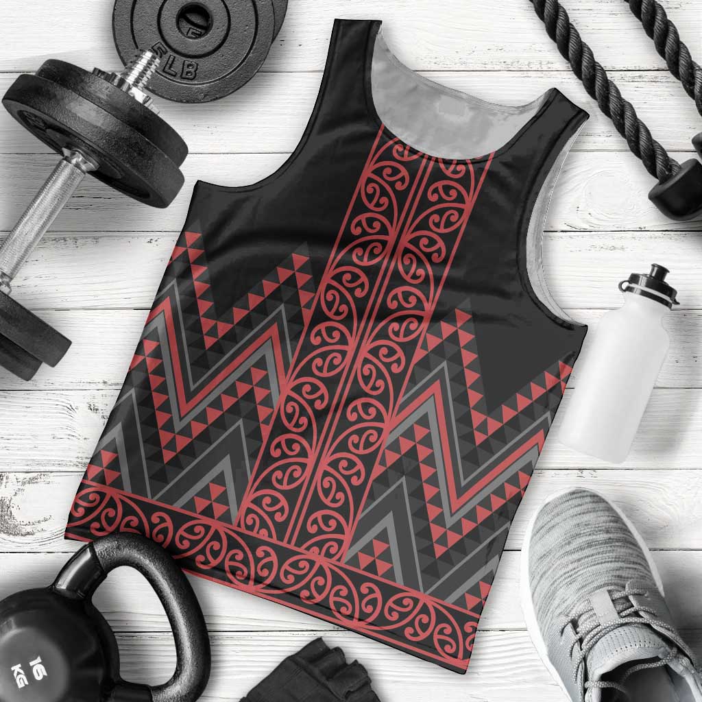 Red Aotearoa Mangopare Kowhaiwhai and Niho Taniwha Men Tank Top Maori New Zealand LT14 - Polynesian Pride