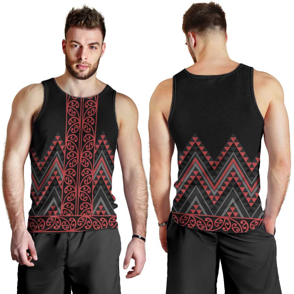 Red Aotearoa Mangopare Kowhaiwhai and Niho Taniwha Men Tank Top Maori New Zealand LT14 - Polynesian Pride