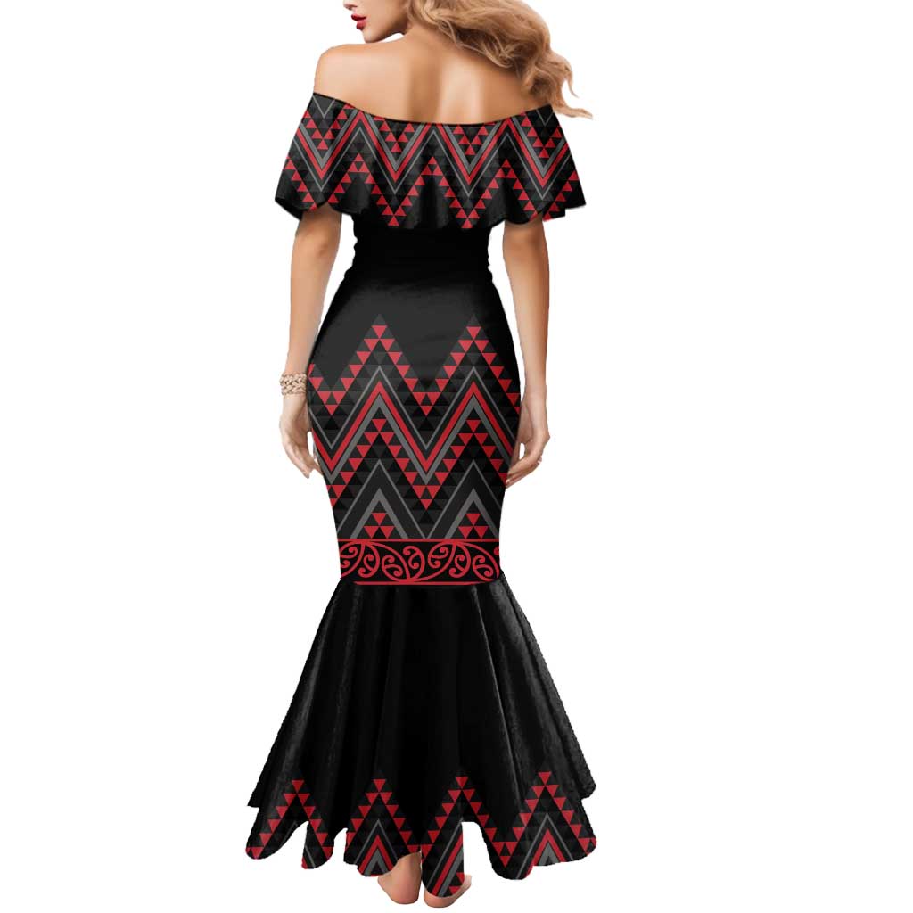 Red Aotearoa Mangopare Kowhaiwhai and Niho Taniwha Mermaid Dress Maori New Zealand LT14 - Polynesian Pride