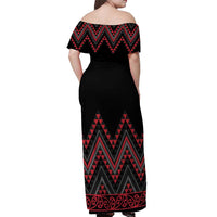 Red Aotearoa Mangopare Kowhaiwhai and Niho Taniwha Off Shoulder Maxi Dress Maori New Zealand LT14 - Polynesian Pride