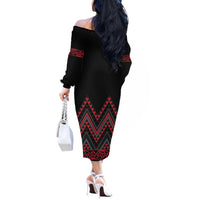 Red Aotearoa Mangopare Kowhaiwhai and Niho Taniwha Off The Shoulder Long Sleeve Dress Maori New Zealand LT14 - Polynesian Pride