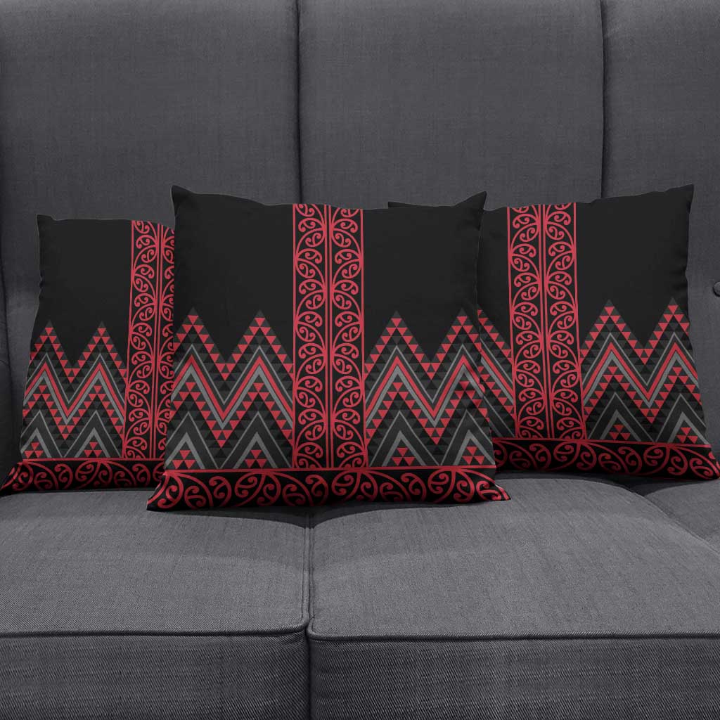 Red Aotearoa Mangopare Kowhaiwhai Niho Taniwha Pillow Cover Maori New Zealand - Polynesian Pride