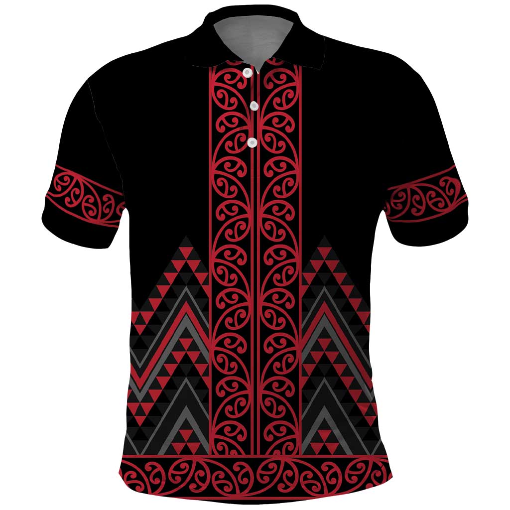 Red Aotearoa Mangopare Kowhaiwhai and Niho Taniwha Polo Shirt Maori New Zealand