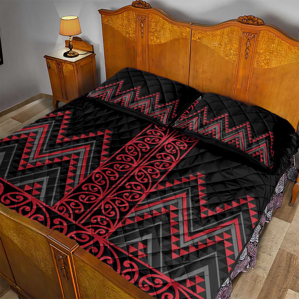 Red Aotearoa Mangopare Kowhaiwhai and Niho Taniwha Quilt Bed Set Maori New Zealand