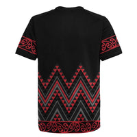 Red Aotearoa Mangopare Kowhaiwhai and Niho Taniwha Rugby Jersey Maori New Zealand