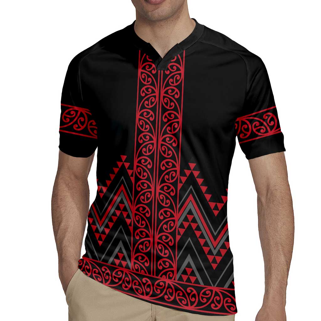 Red Aotearoa Mangopare Kowhaiwhai and Niho Taniwha Rugby Jersey Maori New Zealand
