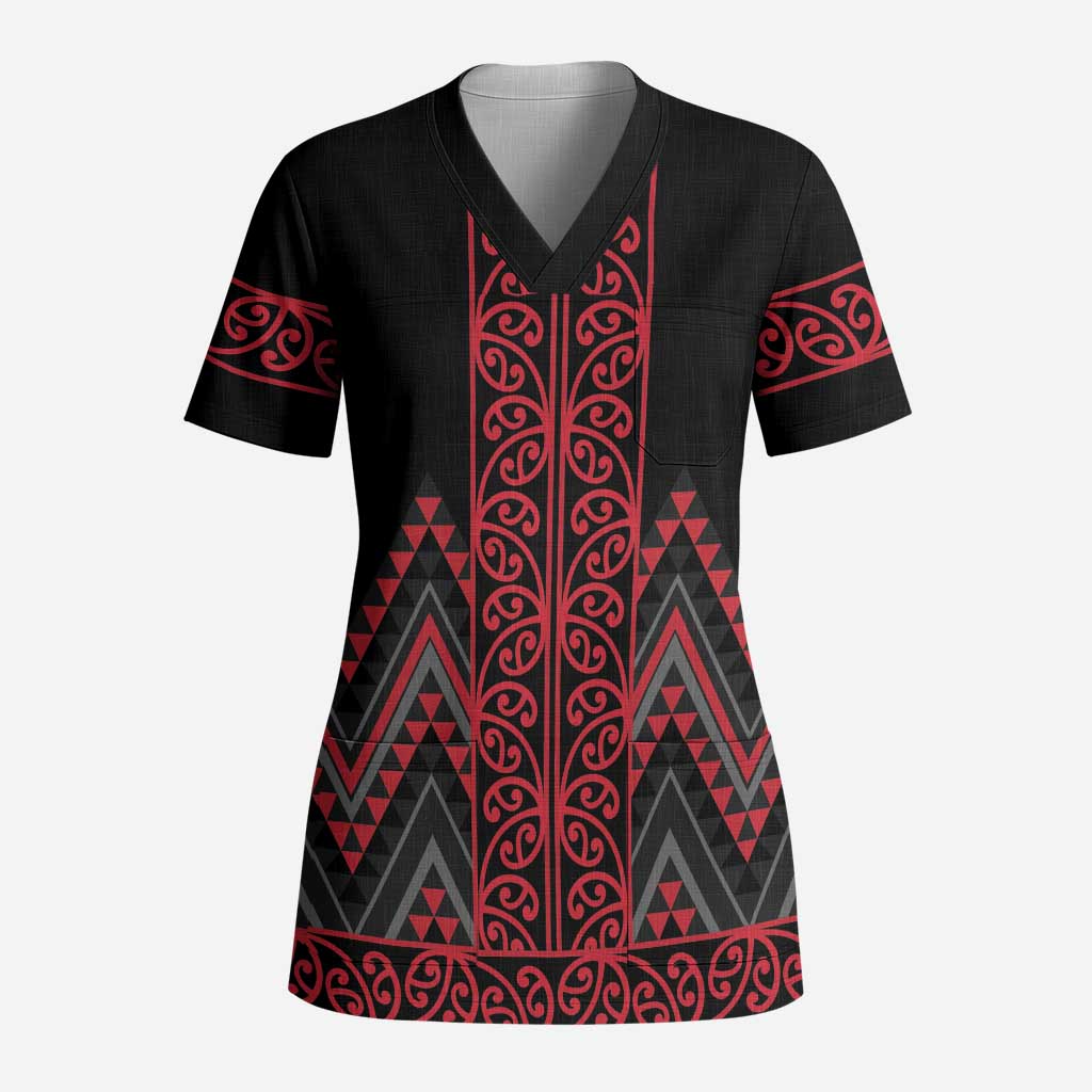 Red Aotearoa Mangopare Kowhaiwhai and Niho Taniwha Scrub Top Maori New Zealand - Polynesian Pride