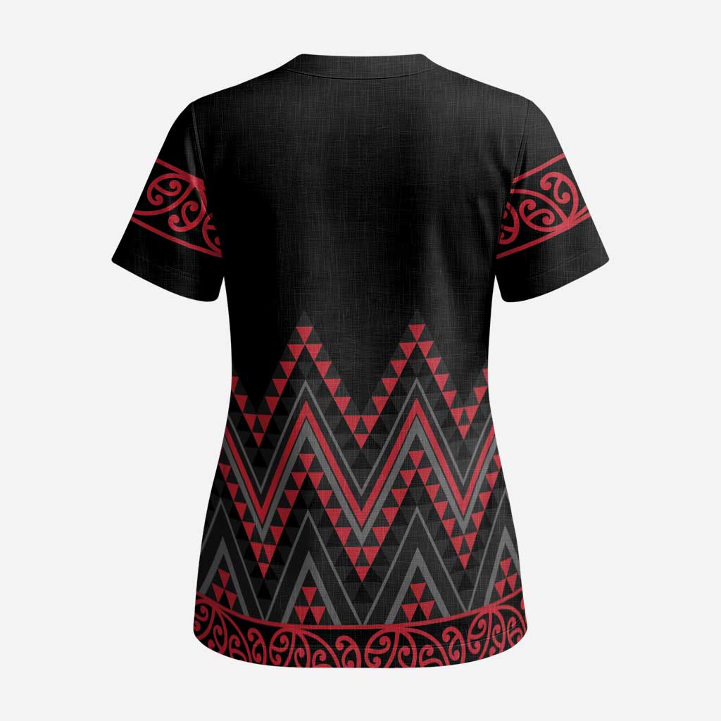 Red Aotearoa Mangopare Kowhaiwhai and Niho Taniwha Scrub Top Maori New Zealand - Polynesian Pride