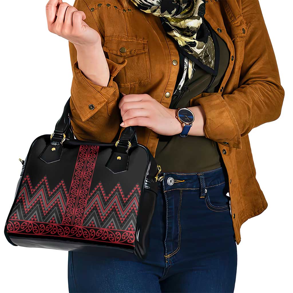 Red Aotearoa Mangopare Kowhaiwhai and Niho Taniwha Shoulder Handbag Maori New Zealand
