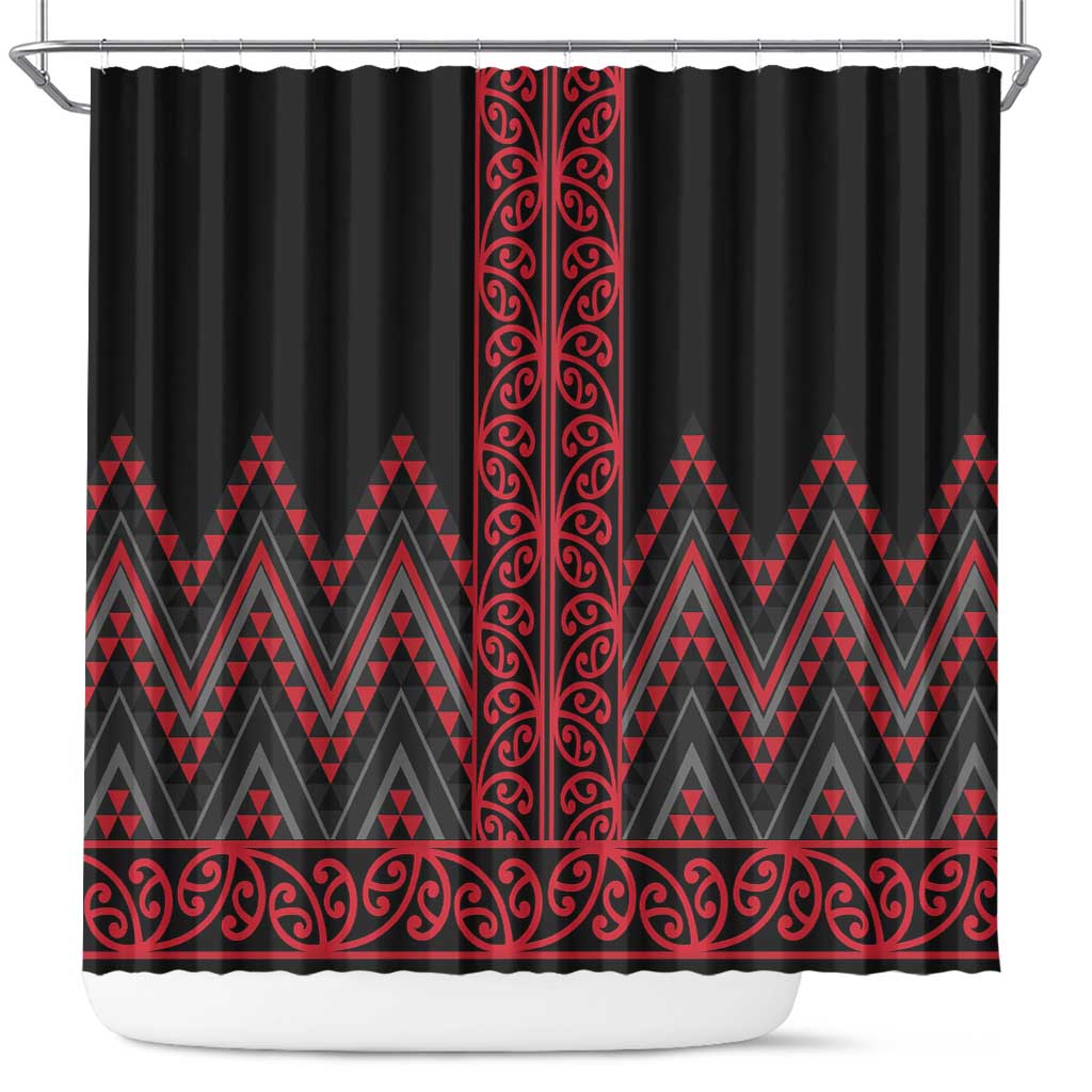 Red Aotearoa Mangopare Kowhaiwhai and Niho Taniwha Shower Curtain Maori New Zealand