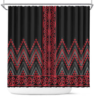 Red Aotearoa Mangopare Kowhaiwhai and Niho Taniwha Shower Curtain Maori New Zealand