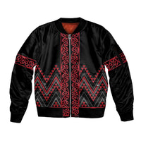 Red Aotearoa Mangopare Kowhaiwhai and Niho Taniwha Sleeve Zip Bomber Jacket Maori New Zealand