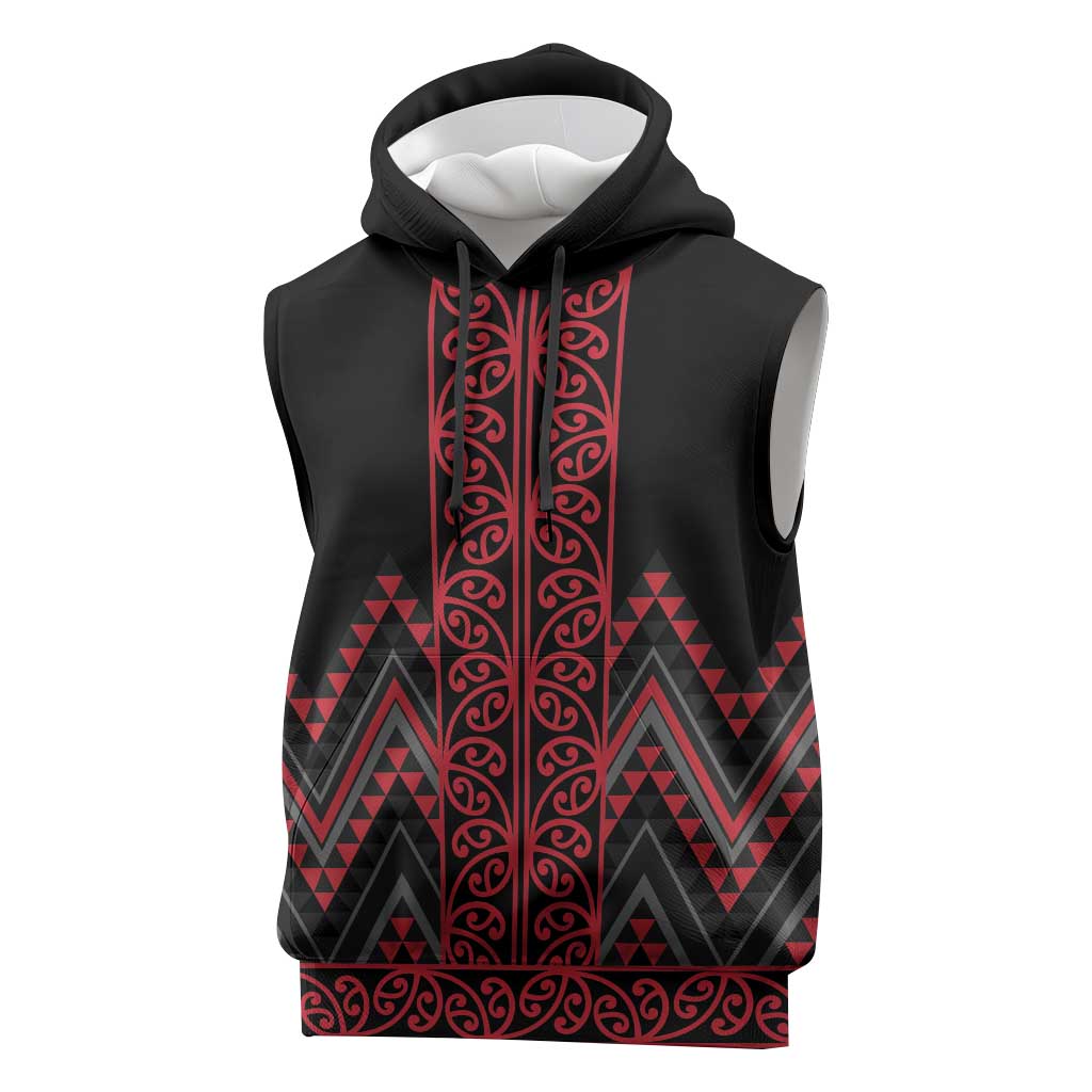 Red Aotearoa Mangopare Kowhaiwhai Niho Taniwha Sleeveless Hoodie Maori New Zealand - Polynesian Pride