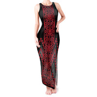 Red Aotearoa Mangopare Kowhaiwhai and Niho Taniwha Tank Maxi Dress Maori New Zealand LT14 Women Red - Polynesian Pride