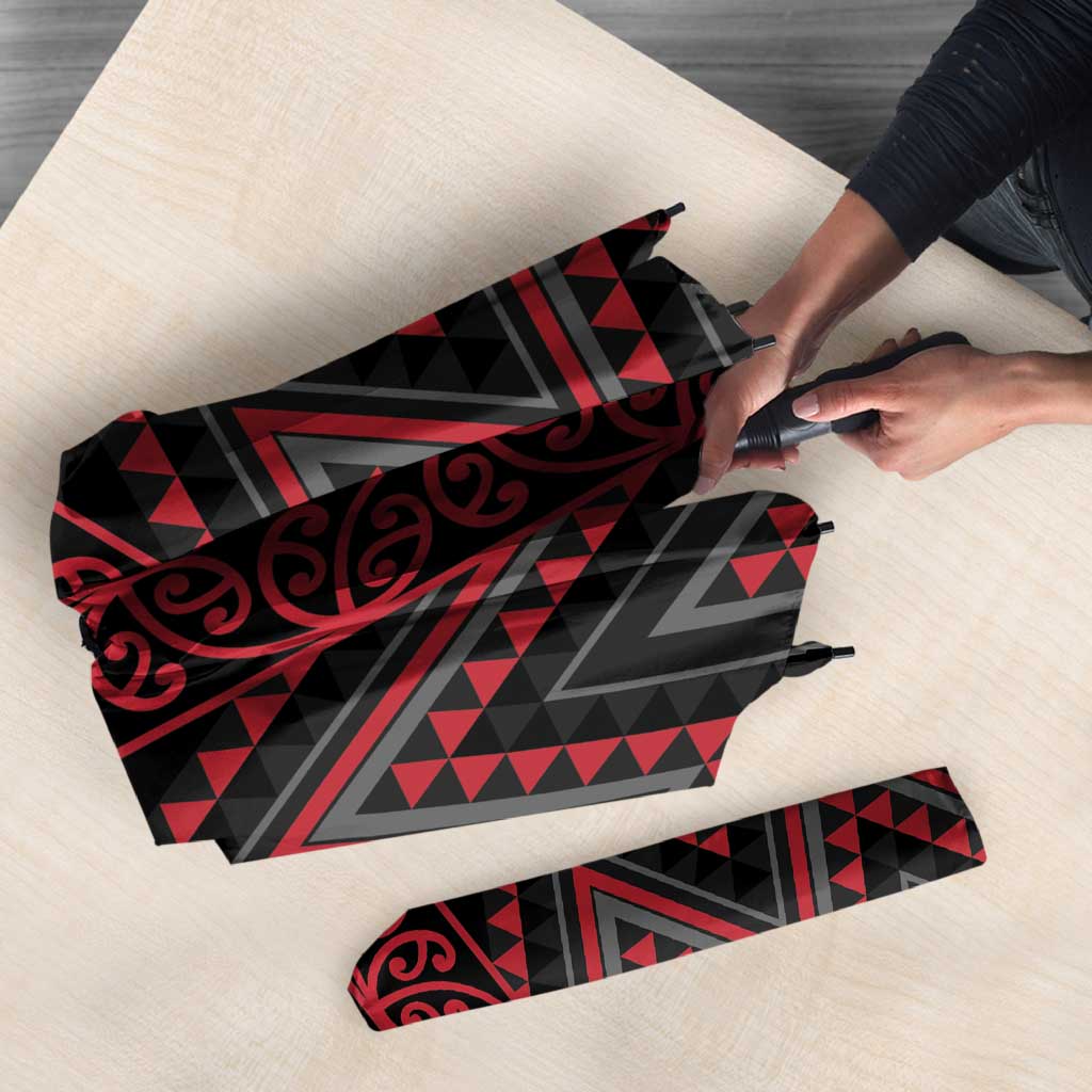 Red Aotearoa Mangopare Kowhaiwhai Niho Taniwha Umbrella Maori New Zealand - Polynesian Pride
