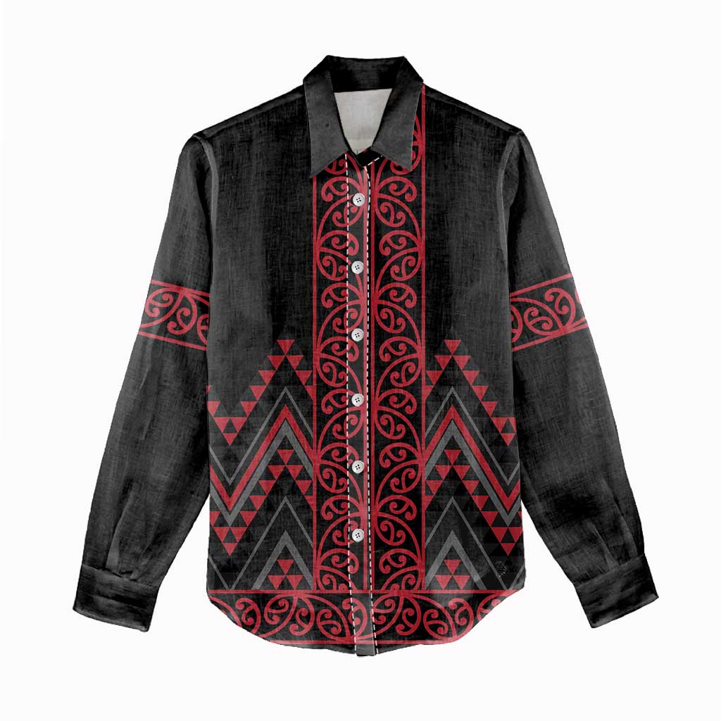 Red Aotearoa Mangopare Kowhaiwhai and Niho Taniwha Women Casual Shirt Maori New Zealand