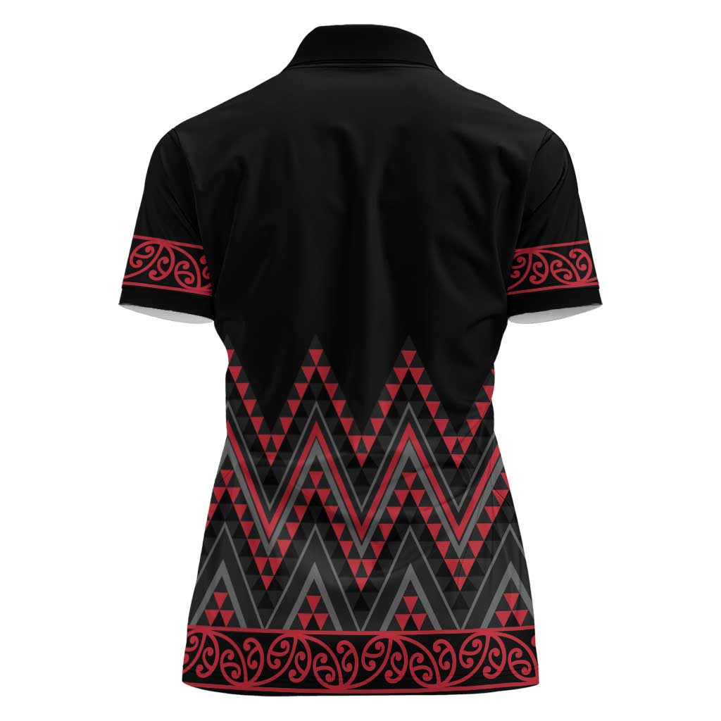 Red Aotearoa Mangopare Kowhaiwhai and Niho Taniwha Women Polo Shirt Maori New Zealand