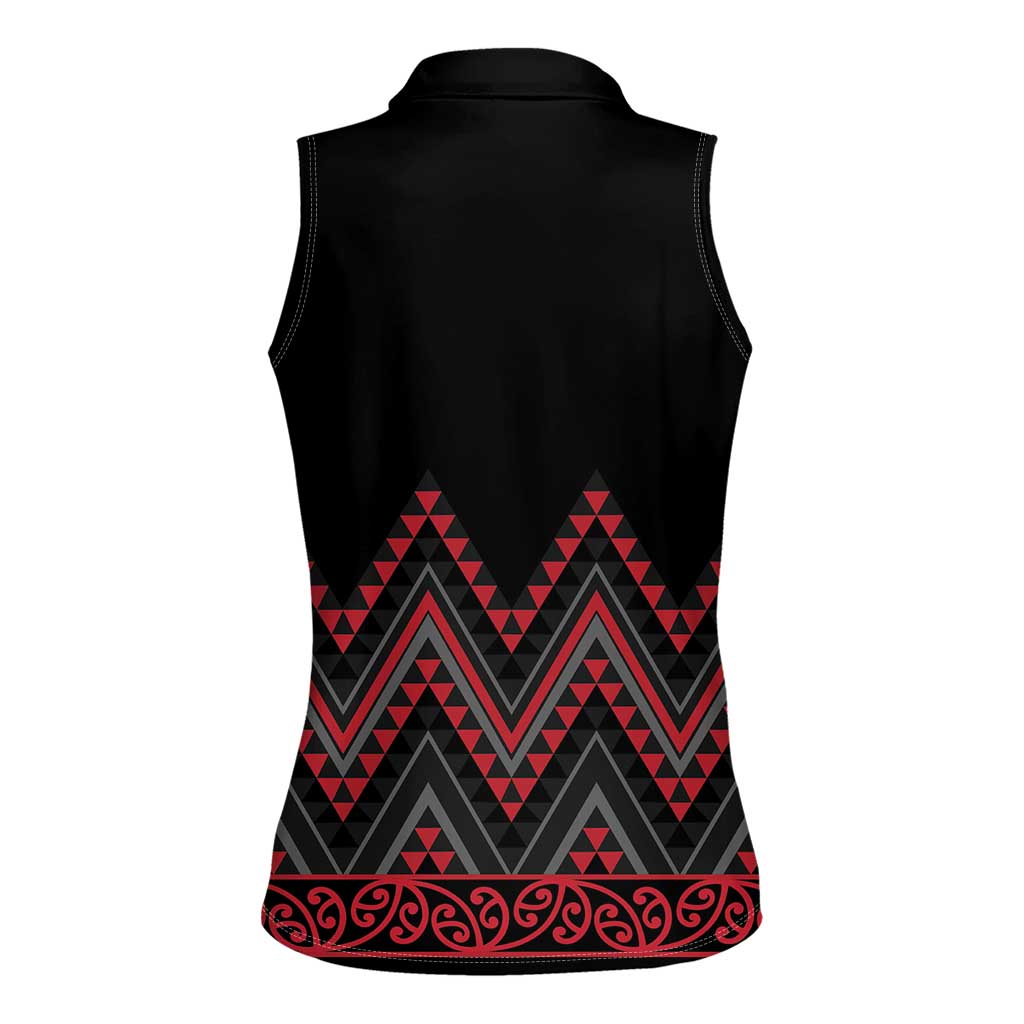 Red Aotearoa Mangopare Kowhaiwhai and Niho Taniwha Women Sleeveless Polo Shirt Maori New Zealand