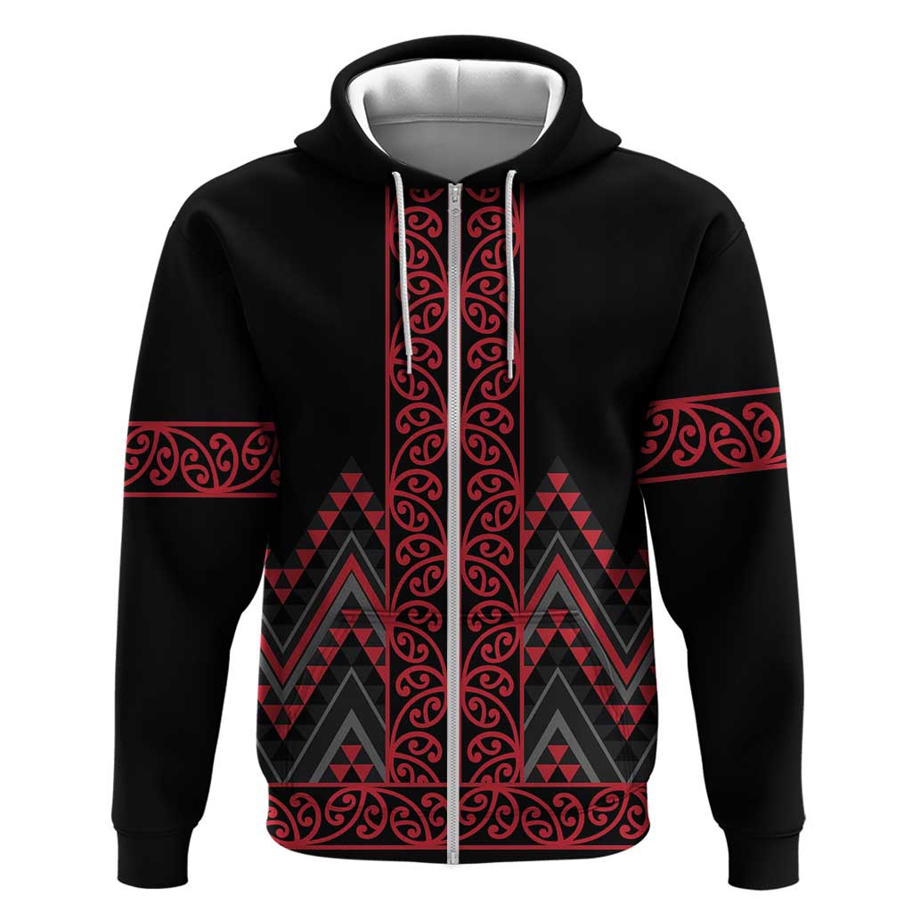 Red Aotearoa Mangopare Kowhaiwhai and Niho Taniwha Zip Hoodie Maori New Zealand