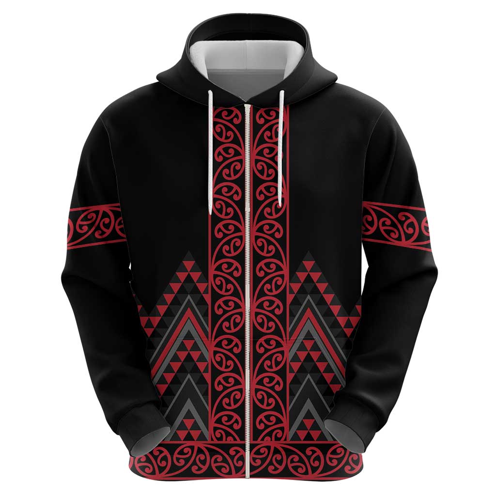 Red Aotearoa Mangopare Kowhaiwhai and Niho Taniwha Zip Hoodie Maori New Zealand