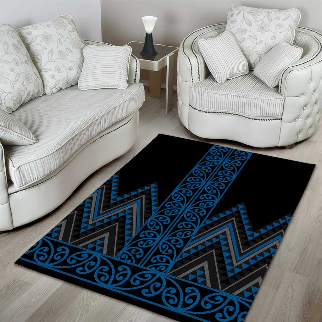 Blue Aotearoa Mangopare Kowhaiwhai and Niho Taniwha Area Rug Maori New Zealand