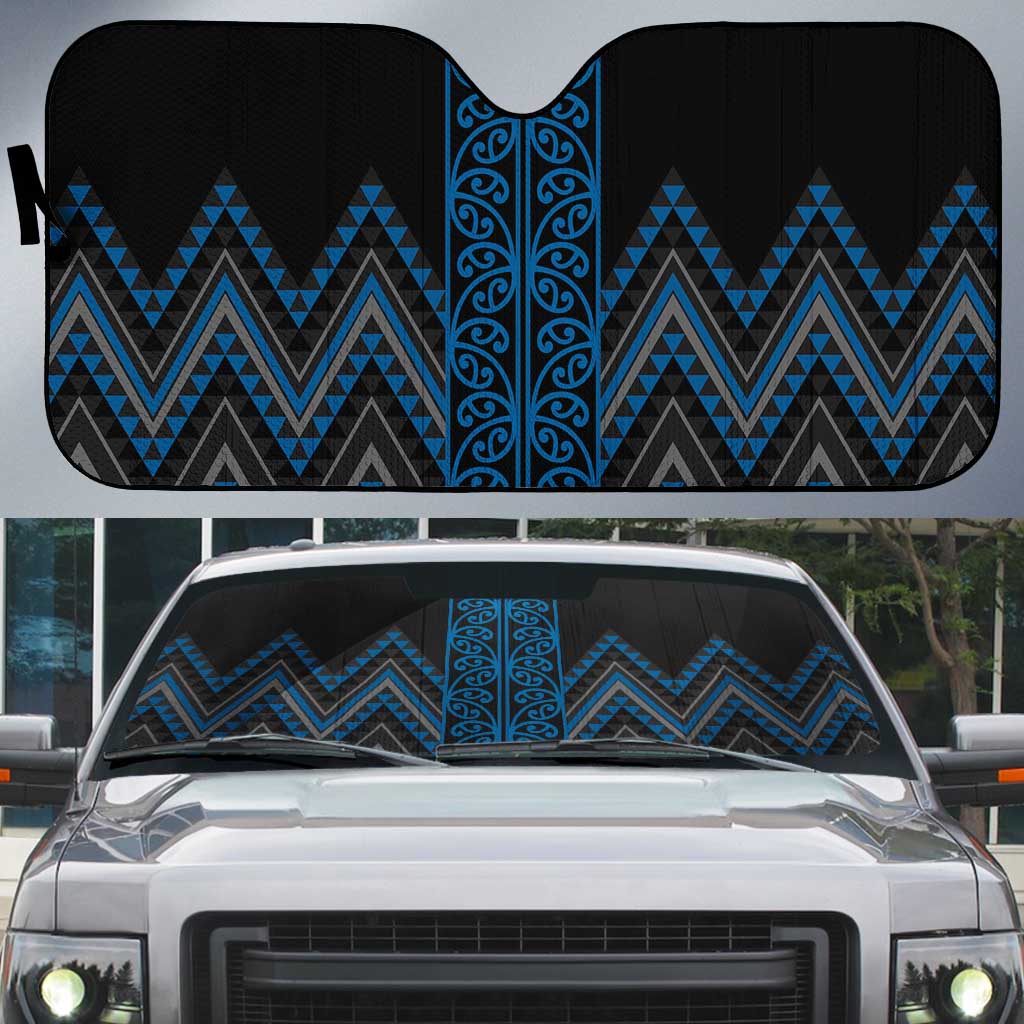 Blue Aotearoa Mangopare Kowhaiwhai Niho Taniwha Auto Sun Shade Maori New Zealand - Polynesian Pride
