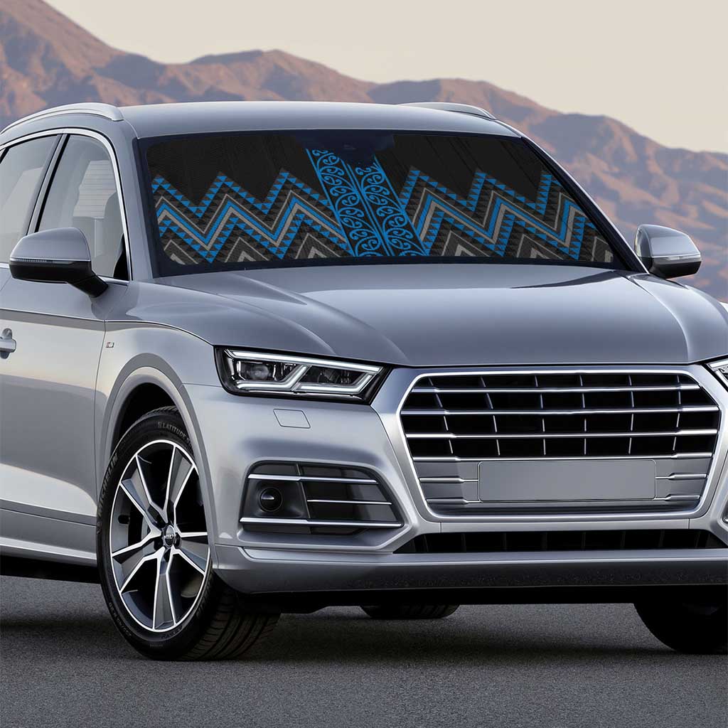 Blue Aotearoa Mangopare Kowhaiwhai Niho Taniwha Auto Sun Shade Maori New Zealand - Polynesian Pride