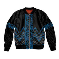 Blue Aotearoa Mangopare Kowhaiwhai and Niho Taniwha Bomber Jacket Maori New Zealand