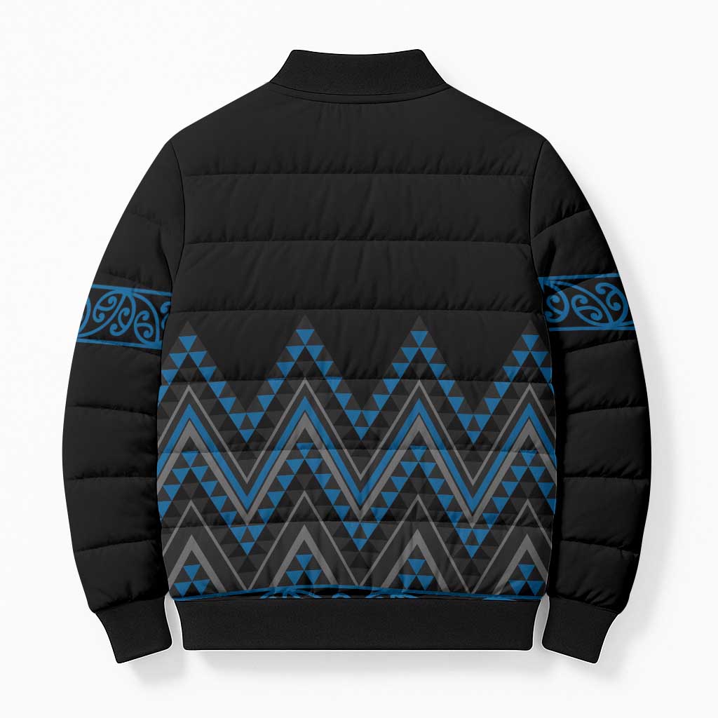 Blue Aotearoa Mangopare Kowhaiwhai Niho Taniwha Bomber Puffer Jacket Maori New Zealand - Polynesian Pride
