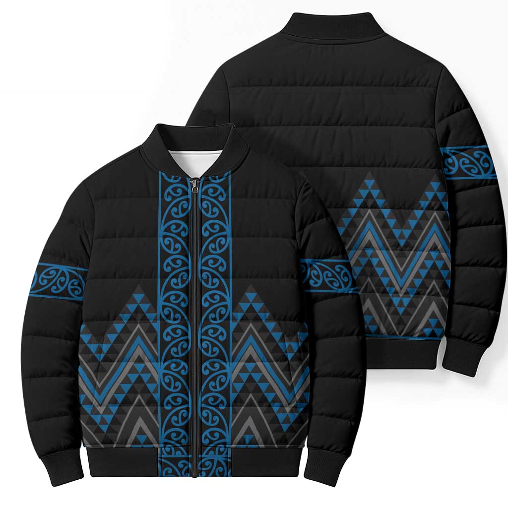 Blue Aotearoa Mangopare Kowhaiwhai Niho Taniwha Bomber Puffer Jacket Maori New Zealand - Polynesian Pride