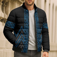 Blue Aotearoa Mangopare Kowhaiwhai Niho Taniwha Bomber Puffer Jacket Maori New Zealand - Polynesian Pride