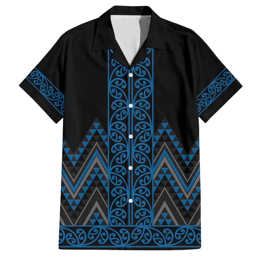 Blue Aotearoa Mangopare Kowhaiwhai and Niho Taniwha Family Matching Long Sleeve Bodycon Dress and Hawaiian Shirt Maori New Zealand LT14 Dad's Shirt - Short Sleeve Blue - Polynesian Pride