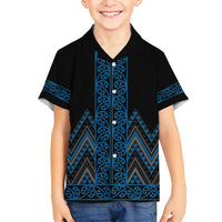 Blue Aotearoa Mangopare Kowhaiwhai and Niho Taniwha Family Matching Long Sleeve Bodycon Dress and Hawaiian Shirt Maori New Zealand LT14 Son's Shirt Blue - Polynesian Pride