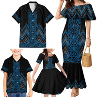 Blue Aotearoa Mangopare Kowhaiwhai and Niho Taniwha Family Matching Mermaid Dress and Hawaiian Shirt Maori New Zealand LT14 - Polynesian Pride