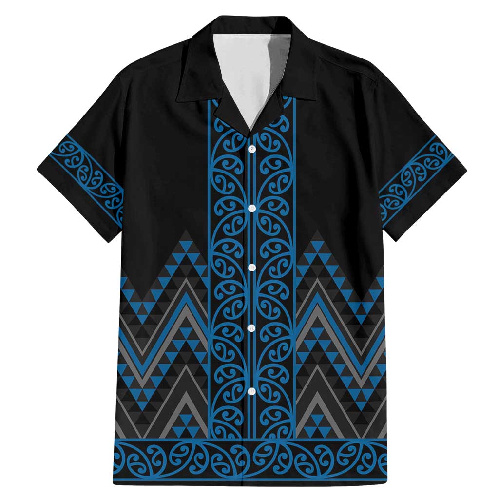 Blue Aotearoa Mangopare Kowhaiwhai and Niho Taniwha Family Matching Mermaid Dress and Hawaiian Shirt Maori New Zealand LT14 Dad's Shirt - Short Sleeve Blue - Polynesian Pride