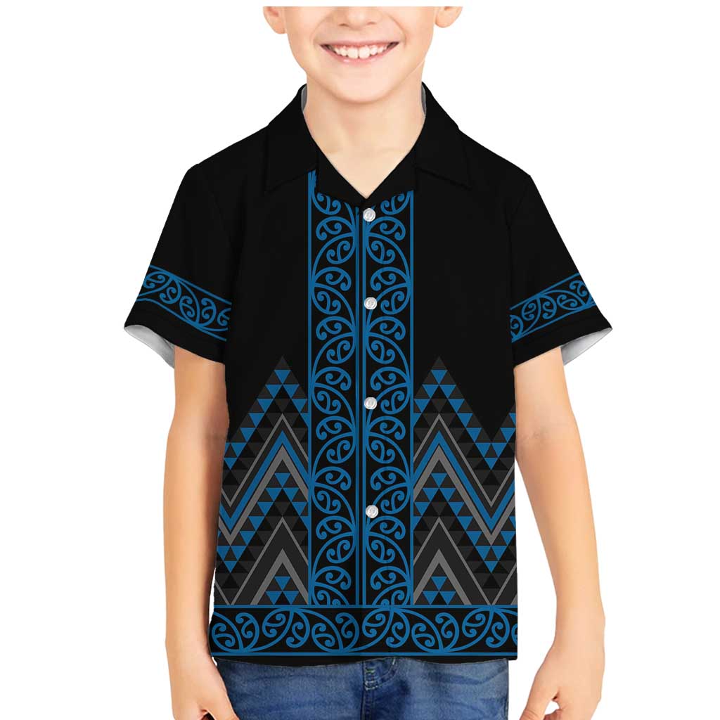 Blue Aotearoa Mangopare Kowhaiwhai and Niho Taniwha Family Matching Mermaid Dress and Hawaiian Shirt Maori New Zealand LT14 Son's Shirt Blue - Polynesian Pride