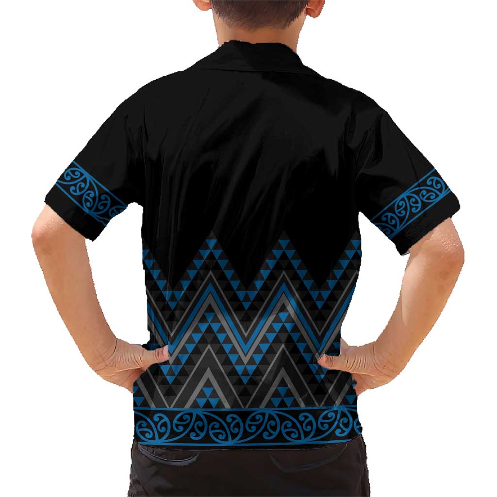 Blue Aotearoa Mangopare Kowhaiwhai and Niho Taniwha Family Matching Short Sleeve Bodycon Dress and Hawaiian Shirt Maori New Zealand LT14 - Polynesian Pride