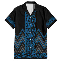 Blue Aotearoa Mangopare Kowhaiwhai and Niho Taniwha Family Matching Summer Maxi Dress and Hawaiian Shirt Maori New Zealand